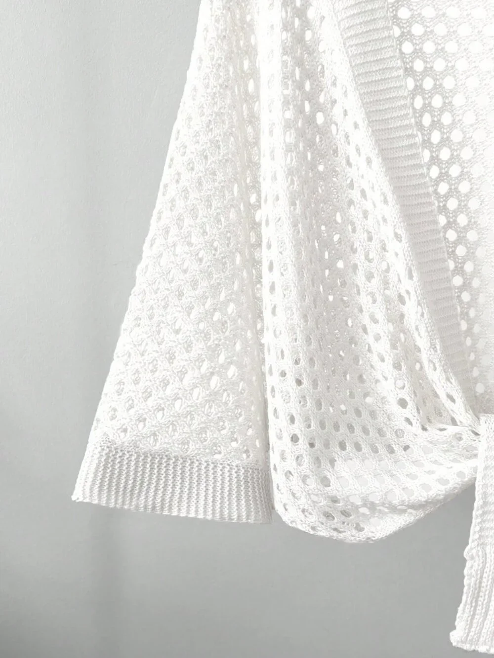White Casual Women's Hollow V-Neck Tie Front Loose Versatile Sexy Cardigan